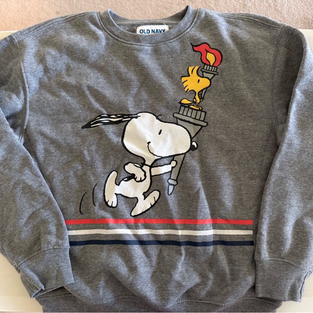 Old Navy Gray Snoopy and Woodstock Crewneck Sweater